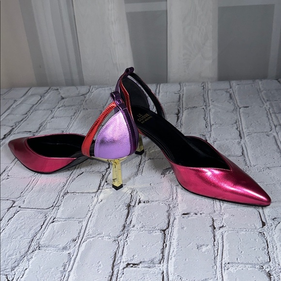 Le Clique Kat Maconie Pink Metallic Flared Tapered Stiletto Heels Pumps sz 9 US - Picture 16 of 16